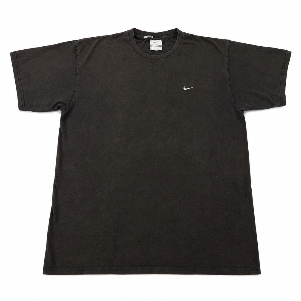 Vintage Nike Center Swoosh T Shirt L Black Mini Embroidered Blank Fade Y2K 00s